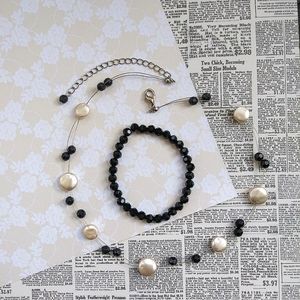 Floating Pearl & Black Glass bead Set